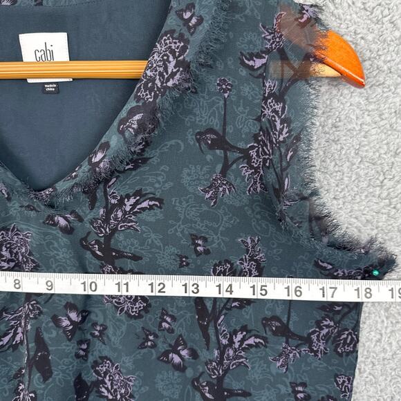 Cabi Evermore Flutter Sleeve Blouse Deep Teal Birds Butterfly Size S #3065 - Picture 5 of 9